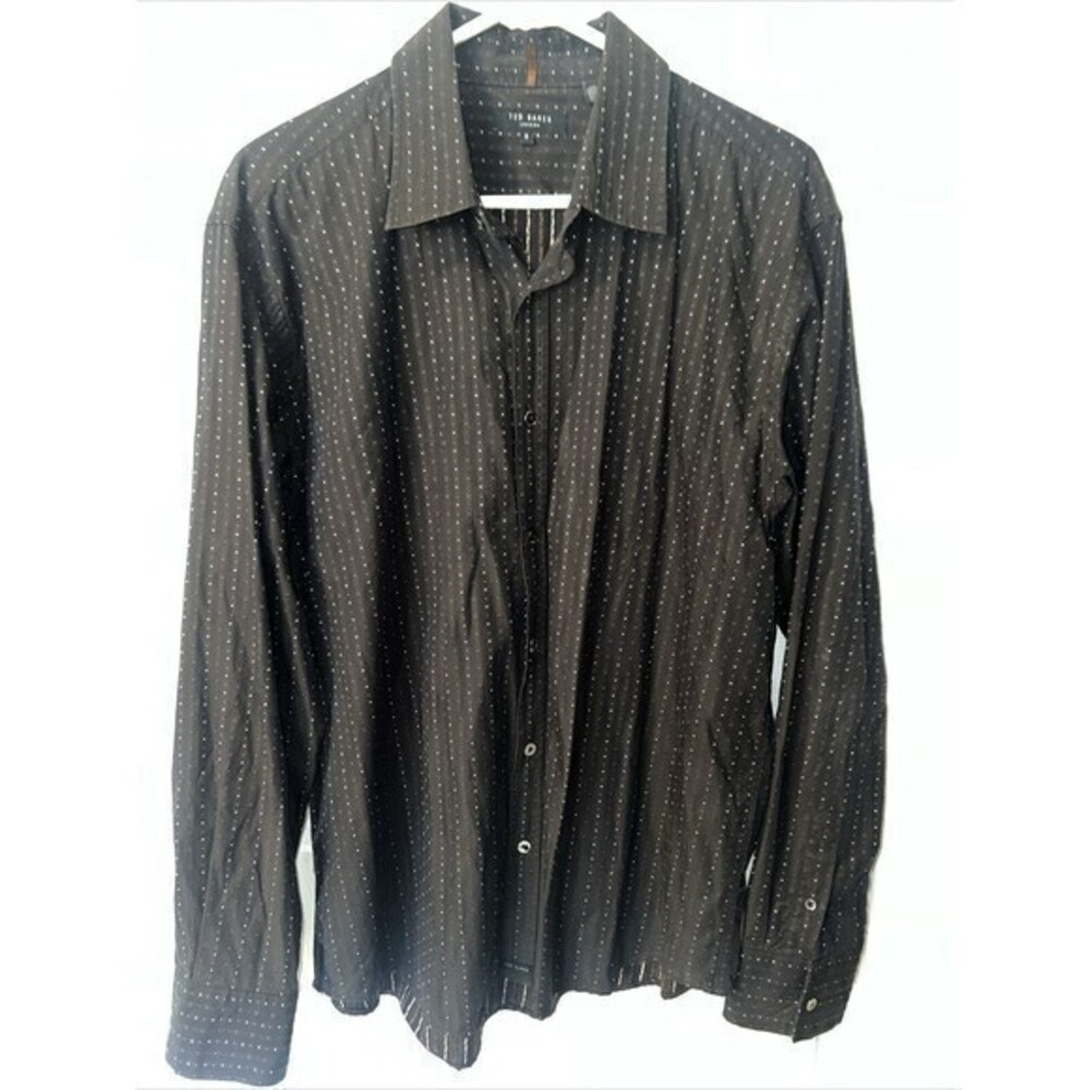 Ted Baker Mens Shirt Size 5 Long Sleeve Button Down Dark‎ Brown US XL